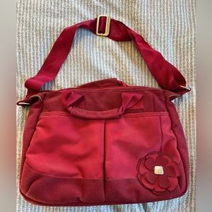 Red Haiku briefcase with crossbody strap